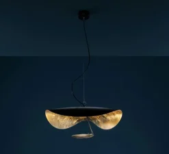 Suspension, Lederam Manta S1, noir, or, LED, dim, 2700K, 1550 lm, L60cm, H30cm - Catellani & Smith