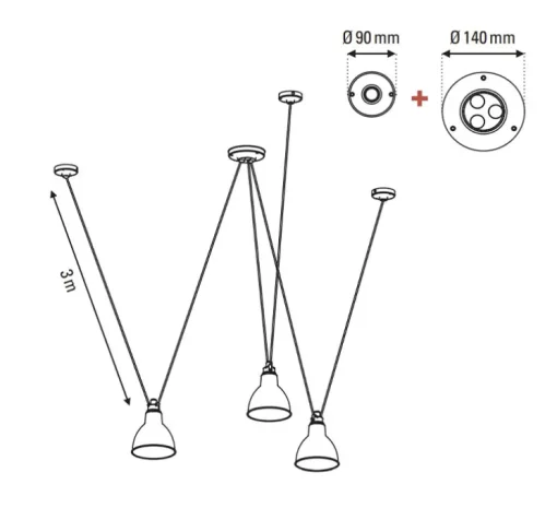 Suspension, Les Acrobates de Gras N°325, x3, noir/intérieur blanc, Ø17cm, H17cm - DCW éditions Paris