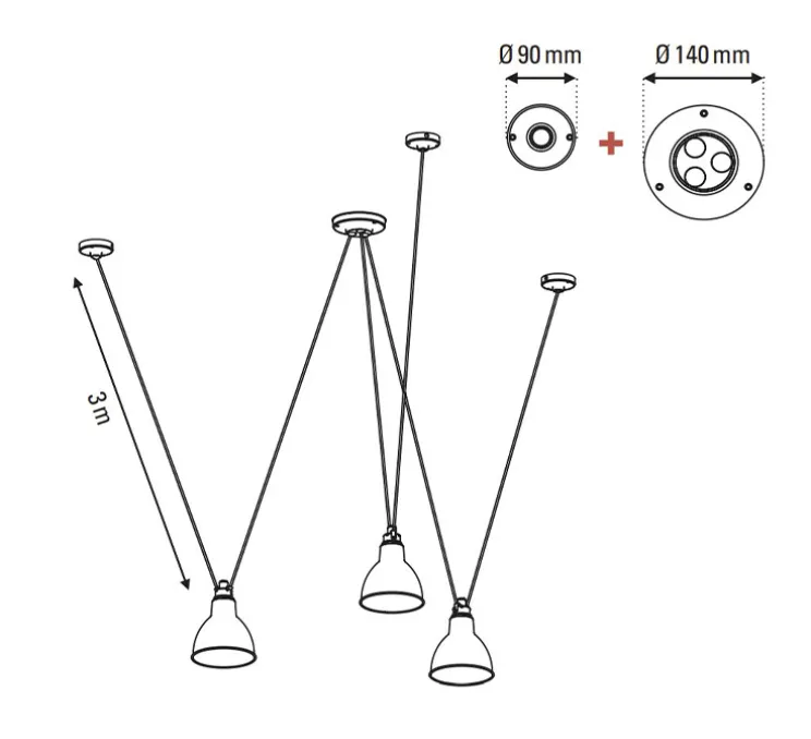 Suspension, Les Acrobates de Gras N°325, x3, noir/intérieur blanc, Ø17cm, H17cm - DCW éditions Paris
