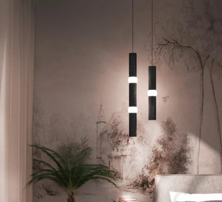 Suspension, Lightbone L, noir, LED, Ø7,6cm, H83,6cm - Oblure