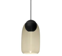 Suspension, Liuku, verre fumé, bois, noir, Ø19,5cm, H34,5cm - Mater