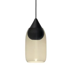Suspension, Liuku, verre fumé, bois, noir, Ø19,5cm, H40,5cm - Mater