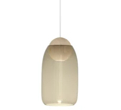 Suspension, Liuku, verre fumé, bois, Ø19,5cm, H34,5cm - Mater