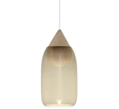 Suspension, Liuku, verre fumé, bois, Ø19,5cm, H40,5cm - Mater