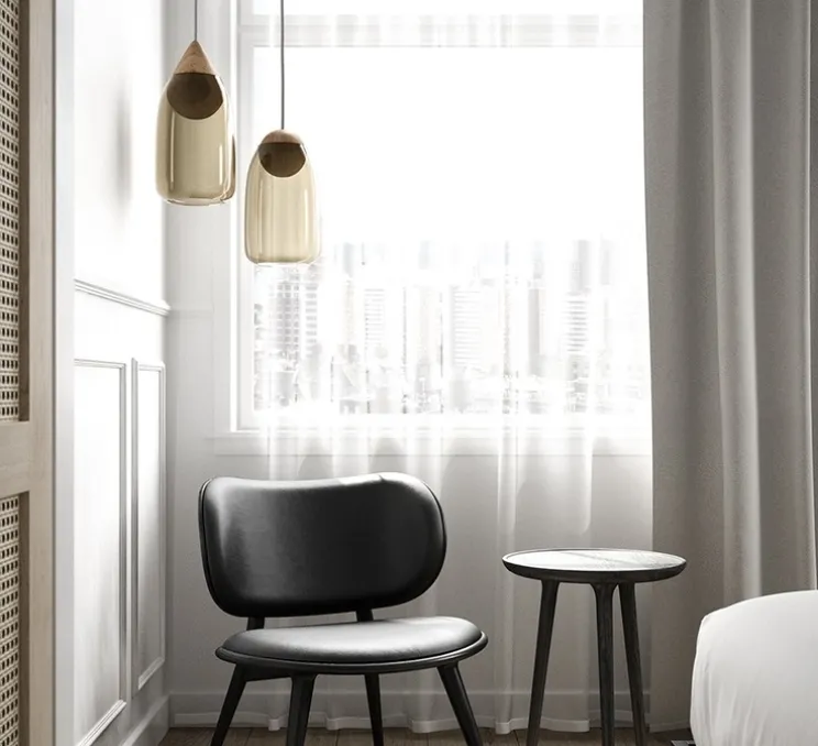 Suspension, Liuku, verre transparent, bois, Ø19,5cm, H34,5cm - Mater