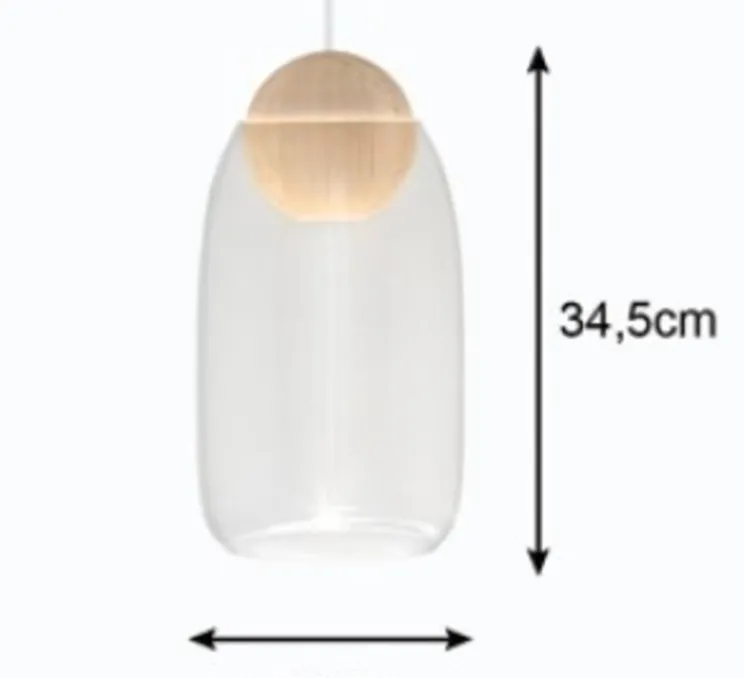 Suspension, Liuku, verre transparent, bois, Ø19,5cm, H34,5cm - Mater