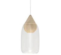 Suspension, Liuku, verre transparent, bois, Ø19,5cm, H40,5cm - Mater