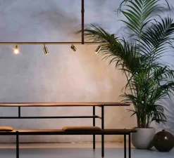 Suspension, Long John 6, Laiton, sangle en cuir marron, L220cm, H17cm - Rubn