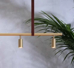 Suspension, Long John 6, Laiton, sangle en cuir marron, L220cm, H17cm - Rubn