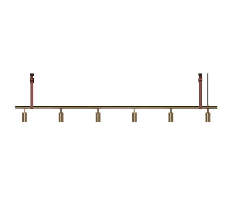 Suspension, Long John 6, Laiton, sangle en cuir marron, L220cm, H17cm - Rubn