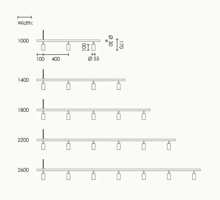 Suspension, Long John 6, Laiton, sangle en cuir marron, L220cm, H17cm - Rubn