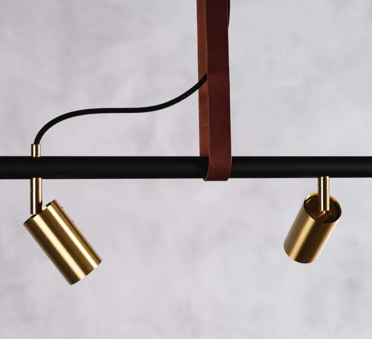 Suspension, Long John 6, Noir bronze et cuir marron, L220cm, H17cm - Rubn