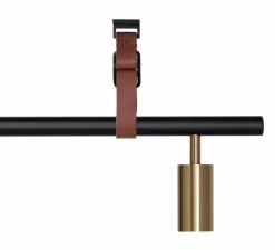 Suspension, Long John 6, Noir bronze et cuir marron, L220cm, H17cm - Rubn