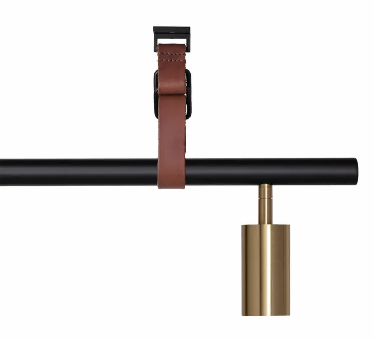 Suspension, Long John 6, Noir bronze et cuir marron, L220cm, H17cm - Rubn