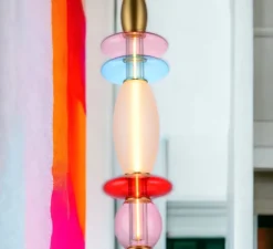 Suspension, Léonor verticale, bleu, rouge, opaque, Ø15cm, H55cm - Elements lighting