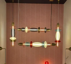 Suspension, Léonor verticale, bleu, rouge, opaque, Ø15cm, H55cm - Elements lighting
