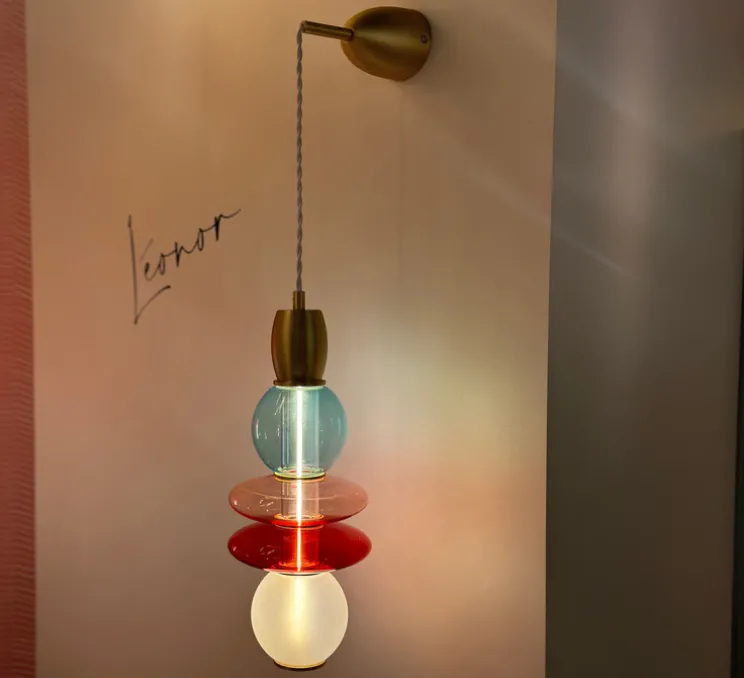 Suspension, Léonor verticale, bleu, rouge, opaque, Ø15cm, H39,7cm - Elements lighting