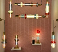 Suspension, Léonor verticale, bleu, rouge, opaque, Ø15cm, H39,7cm - Elements lighting
