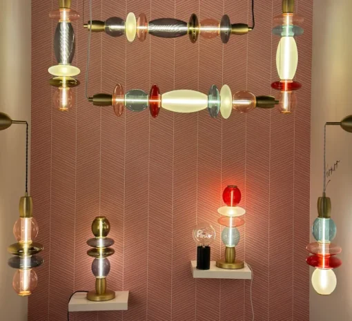 Suspension, Léonor verticale, bleu, rouge, opaque, Ø15cm, H39,7cm - Elements lighting
