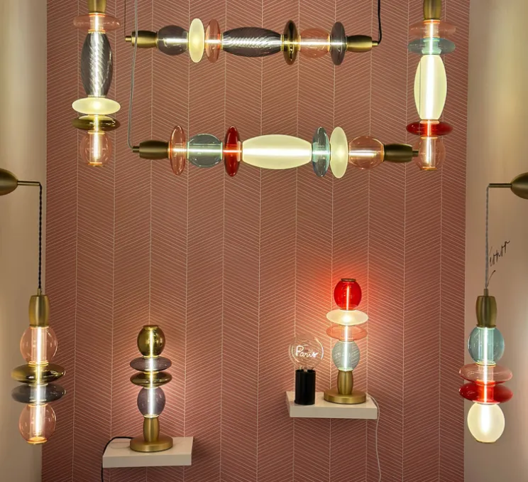 Suspension, Léonor verticale, bleu, rouge, opaque, Ø15cm, H39,7cm - Elements lighting