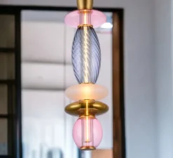 Suspension, Léonor verticale, rose, doré miroir, fumé, Ø15cm, H55cm - Elements lighting