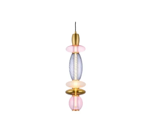 Suspension, Léonor verticale, rose, doré miroir, fumé, Ø15cm, H55cm - Elements lighting
