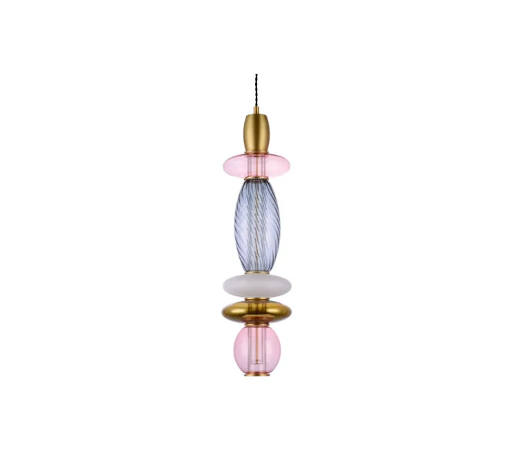 Suspension, Léonor verticale, rose, doré miroir, fumé, Ø15cm, H55cm - Elements lighting