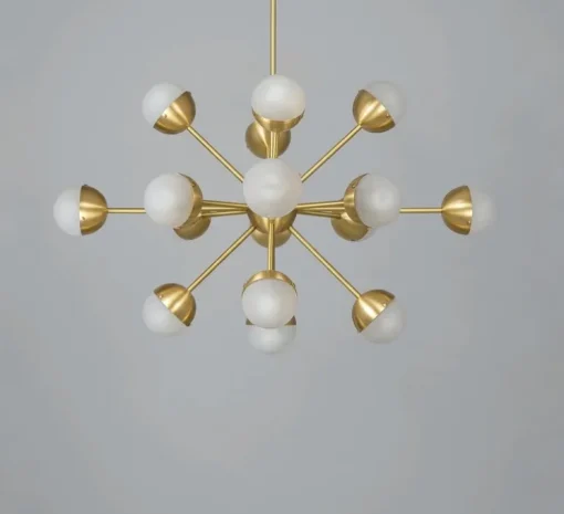 Suspension, Lustre, Molecule Spark Oval 17, Laiton laqué bruni, opal mat, L93,9cm, H79,6cm - Schwung