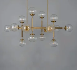 Suspension, Lustre, Riegel, Laiton laqué bruni, verre strié, L175,8cm, H118,4cm - Schwung