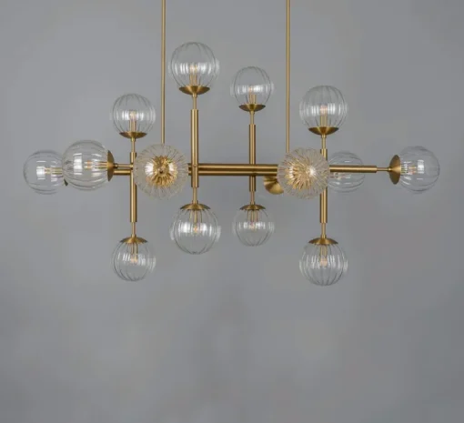 Suspension, Lustre, Riegel, Laiton laqué bruni, verre strié, L175,8cm, H118,4cm - Schwung