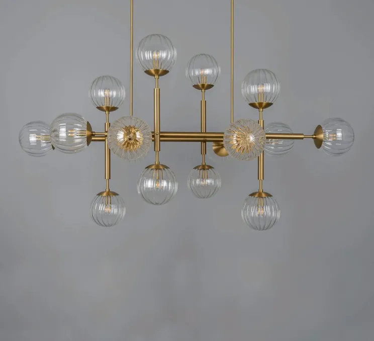 Suspension, Lustre, Riegel, Laiton laqué bruni, verre strié, L175,8cm, H118,4cm - Schwung