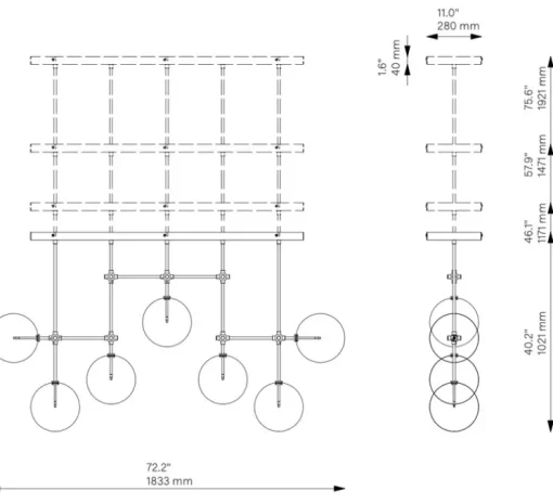 Suspension, Lustre, Soap B7 LG, Laiton laqué bruni, L183,3cm, H102cm - Schwung