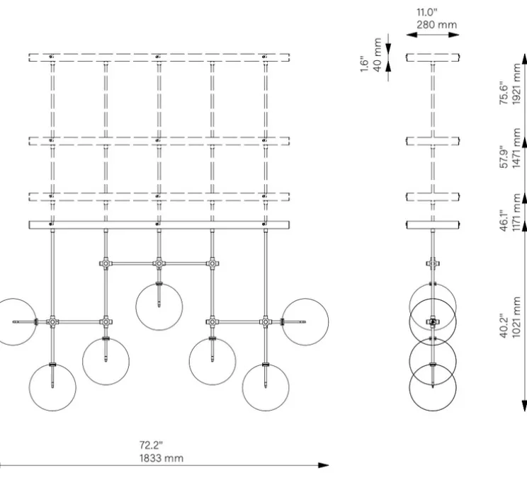 Suspension, Lustre, Soap B7 LG, Laiton laqué bruni, L183,3cm, H102cm - Schwung