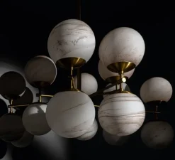 Suspension, Lustre, Zodiac, Laiton laqué bruni, marbre, L131,4cm, H62,4cm - Schwung