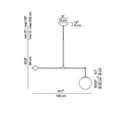 Suspension, Malamata B01S22, noir mat, abat-jour Ø22cm, L106cm, H86cm - Luceplan