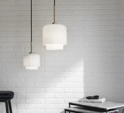 Suspension, Megumi 18, laiton et verre opalin, Ø18cm, H32cm - Please Wait to be Seated