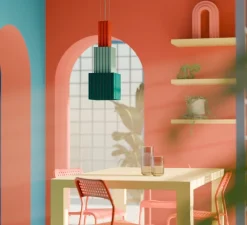 Suspension, Metra C2831, turquoise, bleu, rouge, L22cm, H66cm - Ferroluce