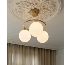 Suspension, Miira 3 Circular, laiton, verre opal, Ø54cm, H54cm - Nuura