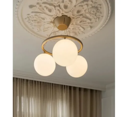 Suspension, Miira 3 Circular, laiton, verre opal, Ø54cm, H54cm - Nuura