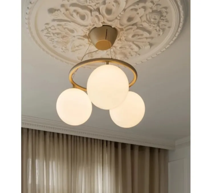Suspension, Miira 3 Circular, laiton, verre opal, Ø54cm, H54cm - Nuura