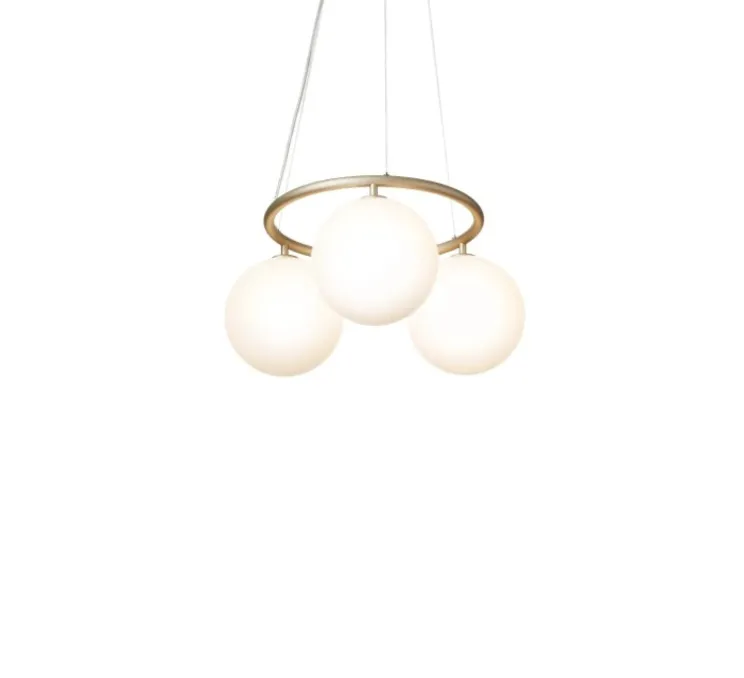 Suspension, Miira 3 Circular, laiton, verre opal, Ø54cm, H54cm - Nuura