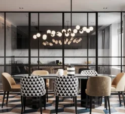 Suspension, MIMOSA, noir et blanc opalin, L126cm, H60cm - ATELIER ARETI