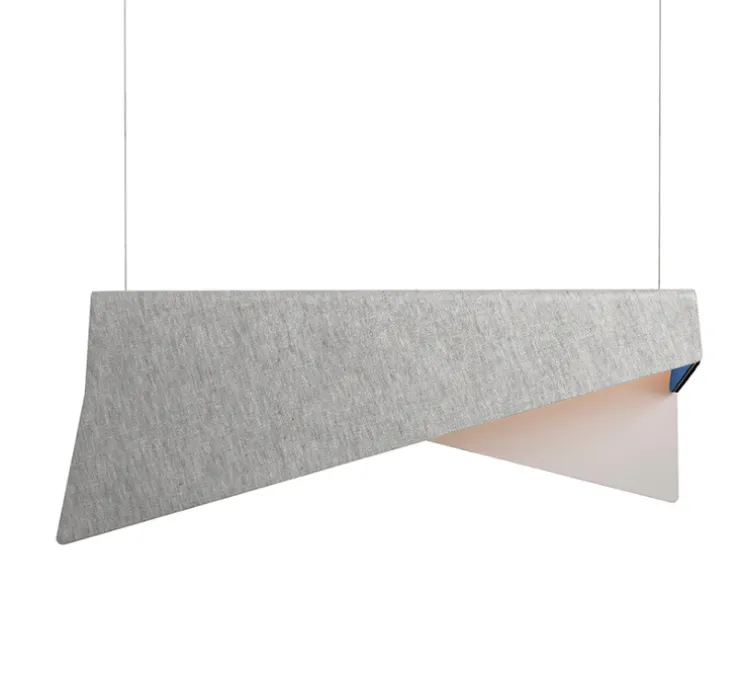 Suspension, Mobula Grande, blanc, tissus argenté, feutrine noire/bleu roi, L21cm, H28cm - Designheure