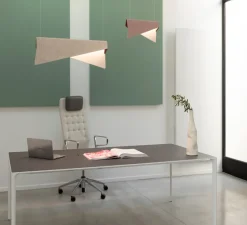Suspension, Mobula Grande, blanc, tissus doré, feutrine vert sapin/aubergine, L21cm, H28cm - Designheure