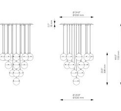 Suspension, Molecule Cluster 19, Laiton laqué bruni, verre transparent, Ø63cm, H59,8cm - Schwung