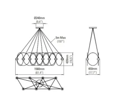 Suspension, Munari 8, noir, LED, dim, 2400K, 5120 lm, L156cm, H42cm - DCW éditions Paris
