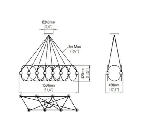 Suspension, Munari 8, or, LED, dim, 2400K, 5120 lm, L156cm, H42cm - DCW éditions Paris