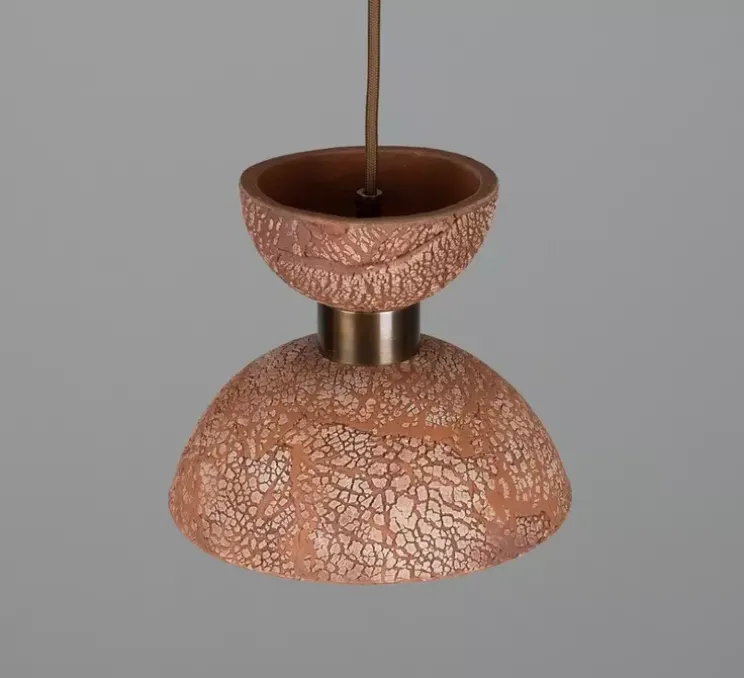 Suspension, Nakaii, rouge fer, laiton antique, Ø20cm, H20cm - Mullan Lighting