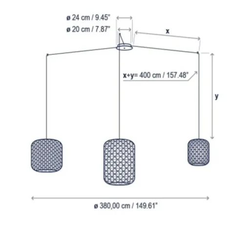 Suspension, Nans S/3L, marron, LED, dim, 2700K, 3x1450 lm, Ø380cm, H400cm - Bover