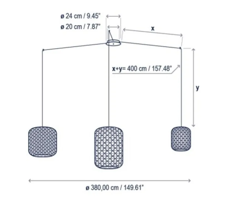 Suspension, Nans S/3L, marron, LED, dim, 2700K, 3x1450 lm, Ø380cm, H400cm - Bover